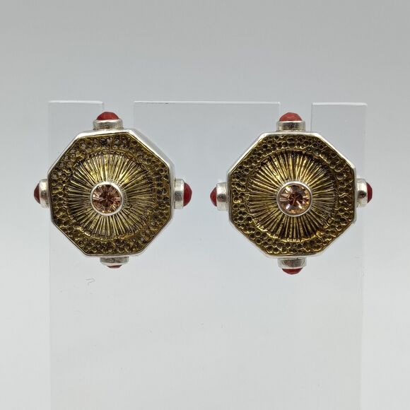 Mars & Valentine Echo Of The Dreamer Sterling 925 Gemstone Two Tone Earrings - Picture 4 of 16